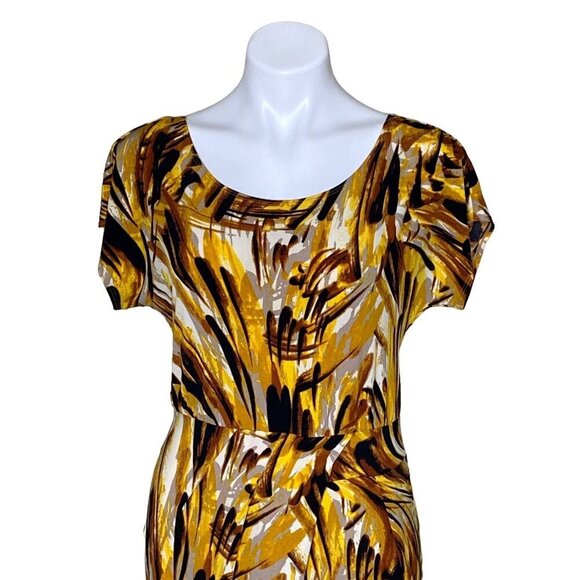 Antonio Melani Abstract Sheath Dress, Brown Yellow Short Sleeve Women’s Size S - Picture 2 of 9